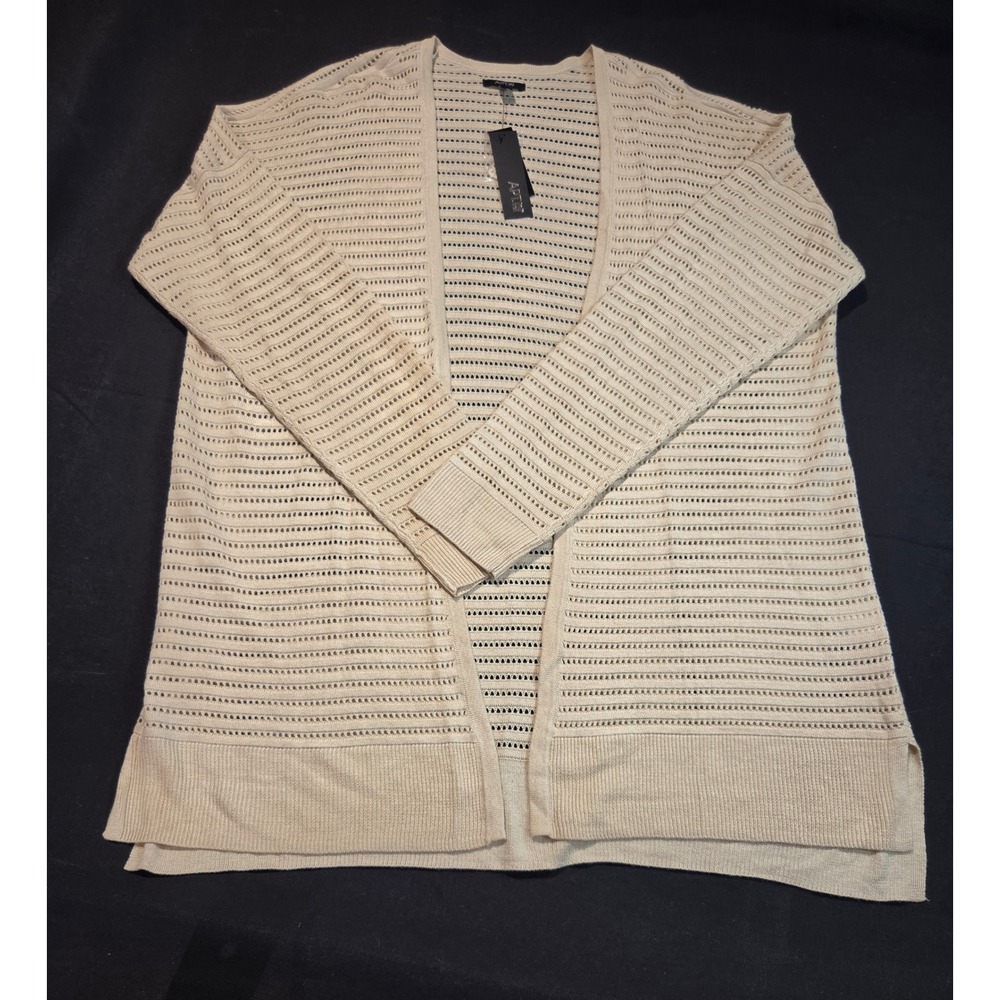 Apt. 9 Womens XL Sandshell Beige Pointelle Open Front Step Hem Cardigan NWT